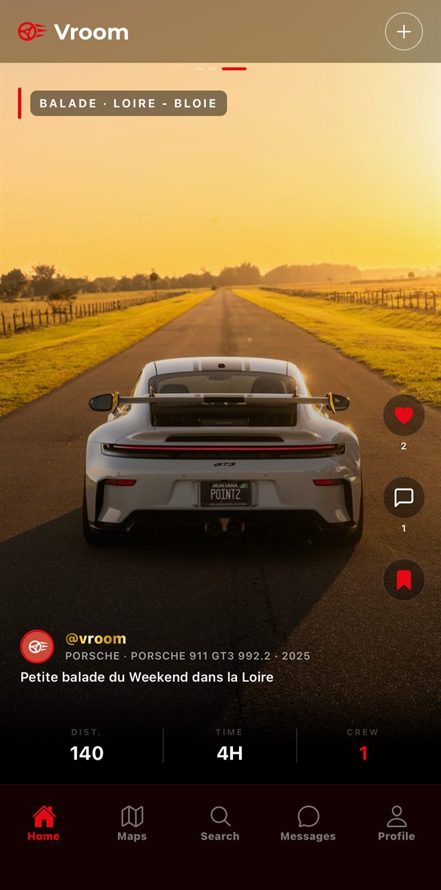 La même balade, seconde photo : la Porsche de dos face au coucher de soleil.